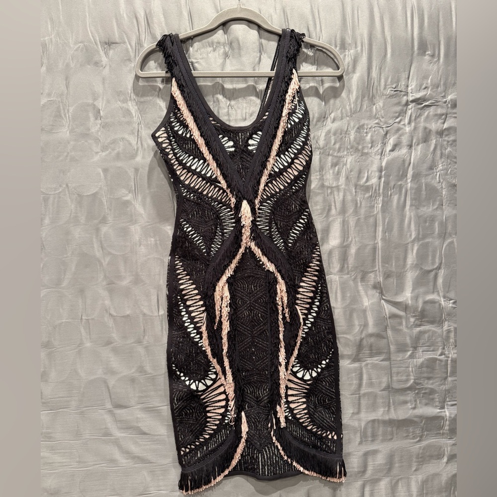 Herve Leger Black and Pink Patterned Midi Dress